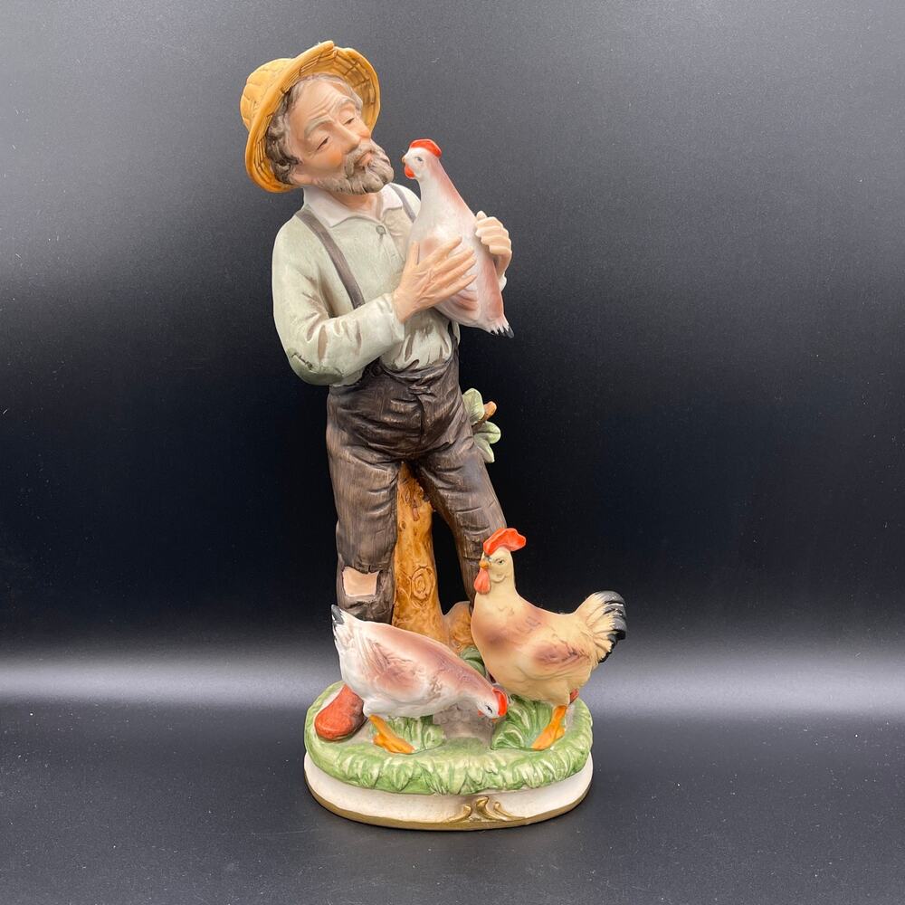 Vintage ARDCO Porcelain Figurine Farmer with Chickens C-2240